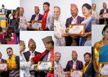 पुर्व प्रधानमन्त्री डा. बाबुराम भट्टराईको हातबाट कोशी प्रदेशका कलाकर्मीसंगै पत्रकार सम्मानित