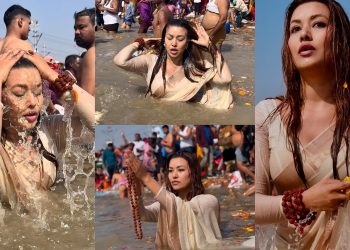 मलिना जोशीले प्रयागराजको त्रिवेणीमा डुबुल्की मार्दै गरेको फोटो भाईरल