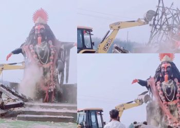 बलिदान फिल्मको लागी निर्माण गरिएको काली मूर्तिमाथि स्थानीयले लगाए डोजर