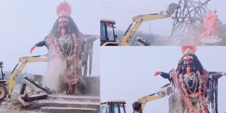 बलिदान फिल्मको लागी निर्माण गरिएको काली मूर्तिमाथि स्थानीयले लगाए डोजर